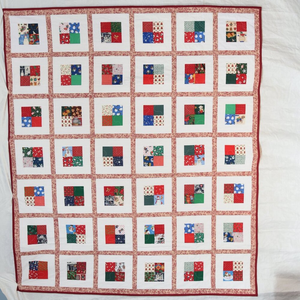 New, handmade Christmas patchwork twin size quilt soft flannel snowflake back